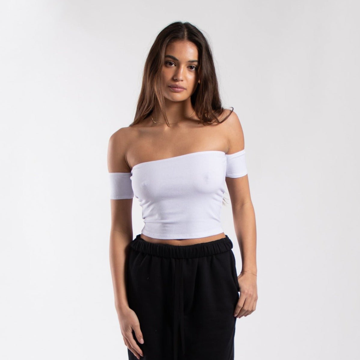 0891 - Women's Off Shoulder Cropped Tee - Play Bunny