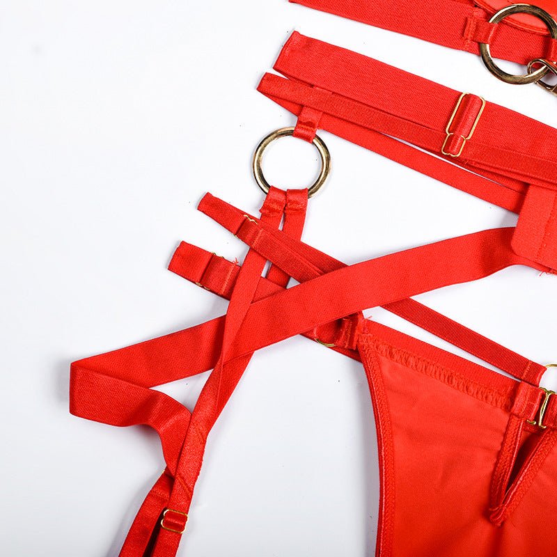 3 - Piece Metallic Punk Solid Color Bra & Thong Set - Play Bunny