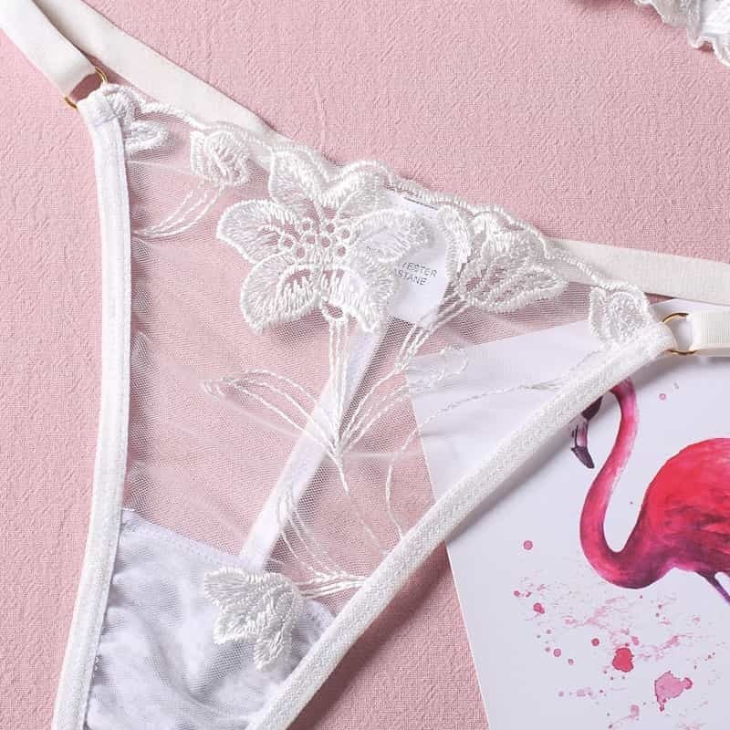 Embroidered Thong Sexy Bustier Bra Set - Play Bunny