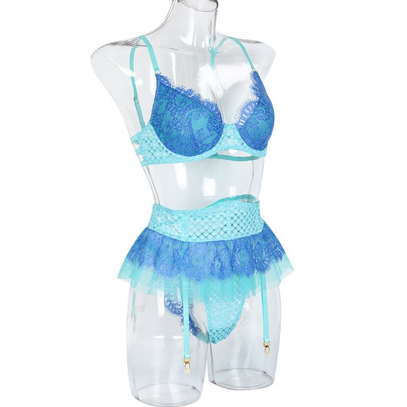 Feather - Strap Diamond Mesh Green Bra Set - Play Bunny