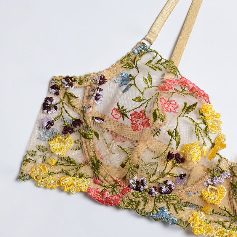 Gorgeous Floral Embroidered Mesh Bra Set - Play Bunny