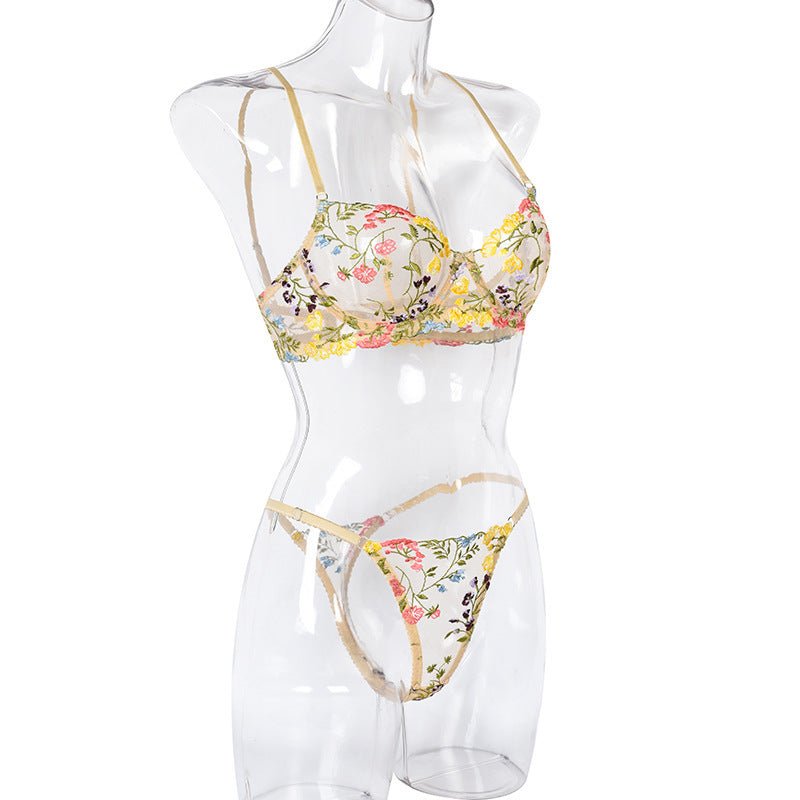 Gorgeous Floral Embroidered Mesh Bra Set - Play Bunny