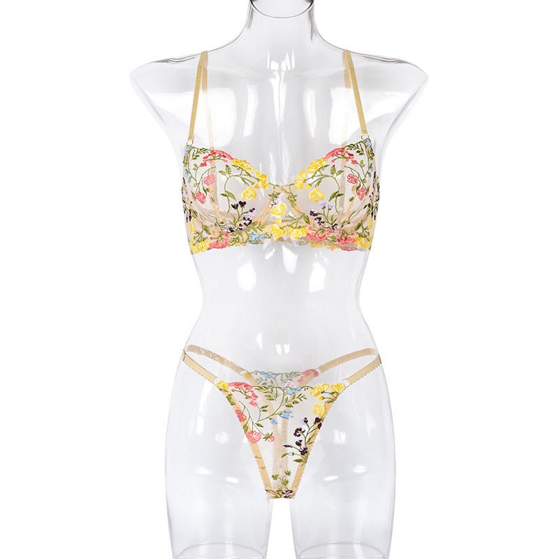 Gorgeous Floral Embroidered Mesh Bra Set - Play Bunny