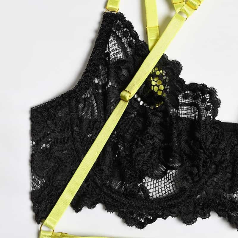 Lace Strap Stitching Heavy Craft Bra Set - Play Bunny