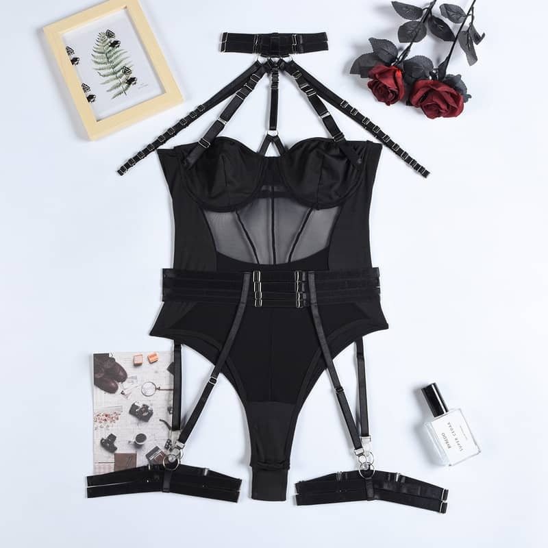 Mesh Halter Neck G - string Bodysuit - Play Bunny