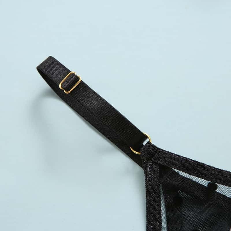 Mesh Polka Dot Ruffle Bustier Bra Set - Play Bunny