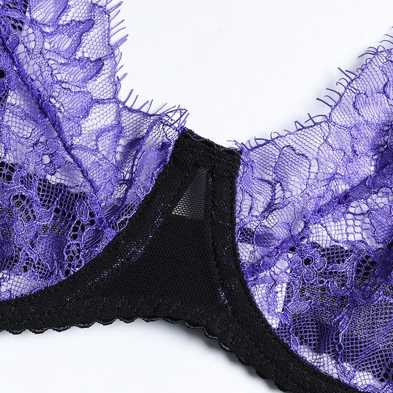 Purple Eyelash Lace Lingerie Set with Garter - Play Bunny