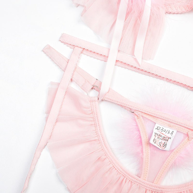 Sheer Bra Set with Pom - Poms Design - Play Bunny