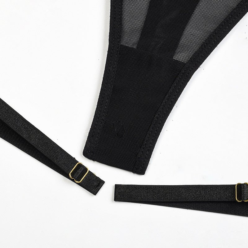 Sheer Mesh Leopard Print Sexy Bustier Set - Play Bunny