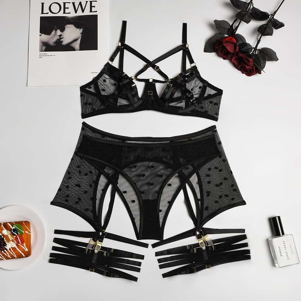 Sheer Mesh Polka Dot Bra Set - Play Bunny