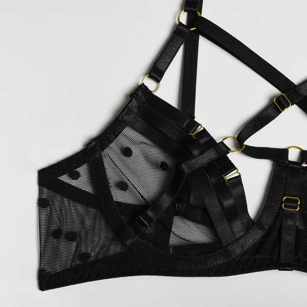 Sheer Mesh Polka Dot Bra Set - Play Bunny