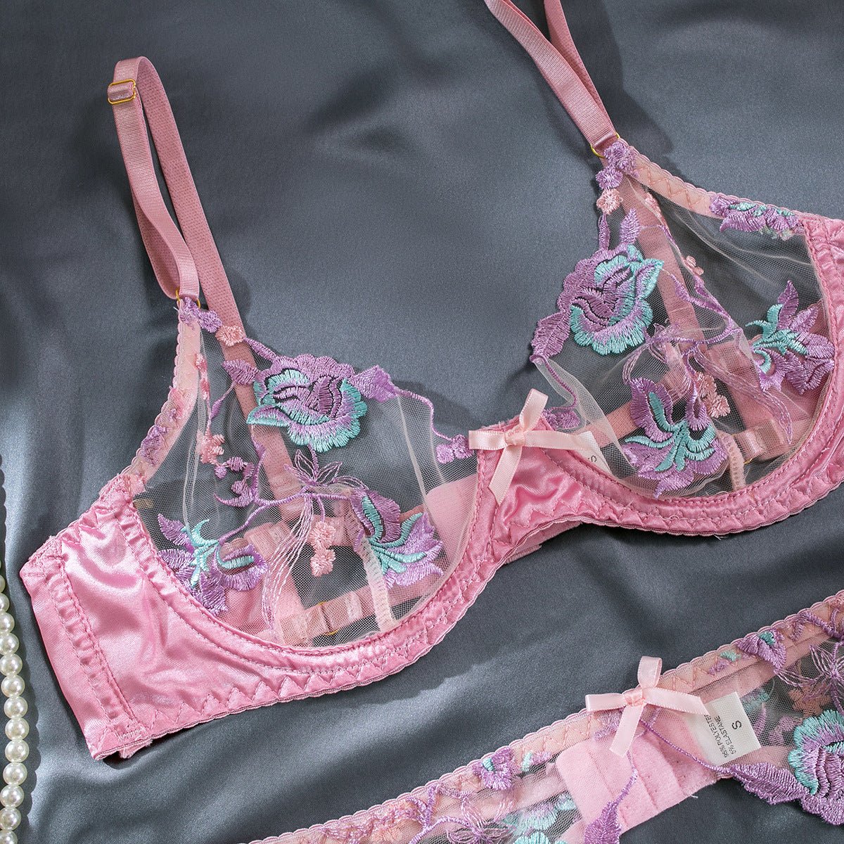 Wildflower Lace Garter Set — Purple & Pink - Play Bunny