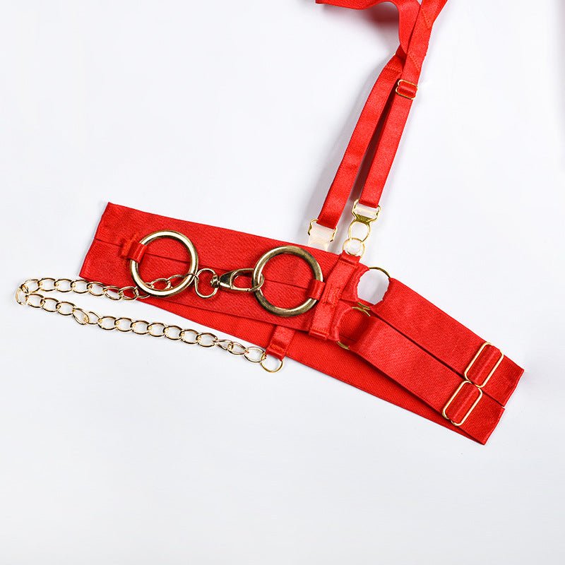 3 - Piece Metallic Punk Solid Color Bra & Thong Set - Play Bunny