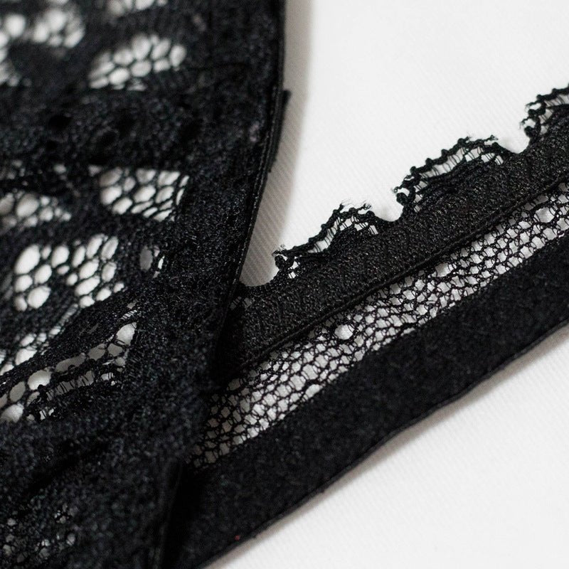 Black Lace Bra Set with Crossover Halter Neck - Play Bunny