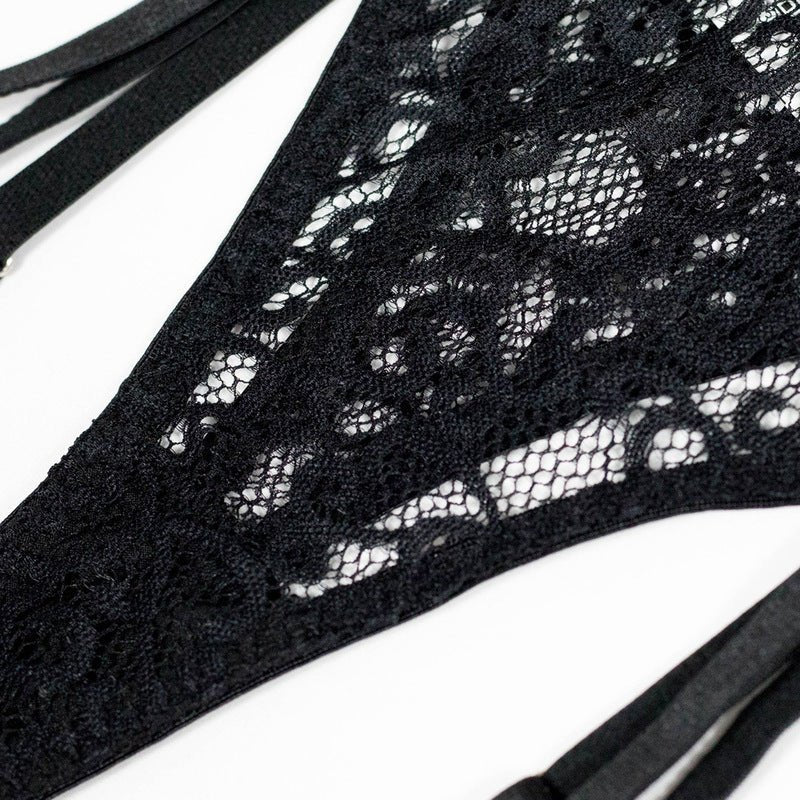 Black Lace Bra Set with Crossover Halter Neck - Play Bunny