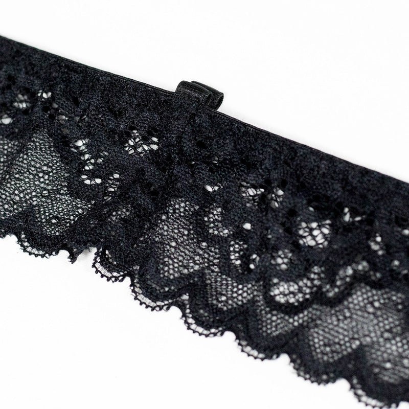 Black Lace Bra Set with Crossover Halter Neck - Play Bunny