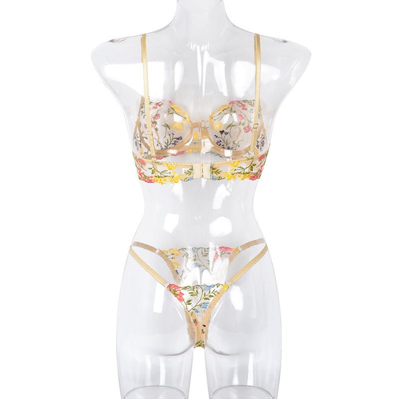 Gorgeous Floral Embroidered Mesh Bra Set - Play Bunny