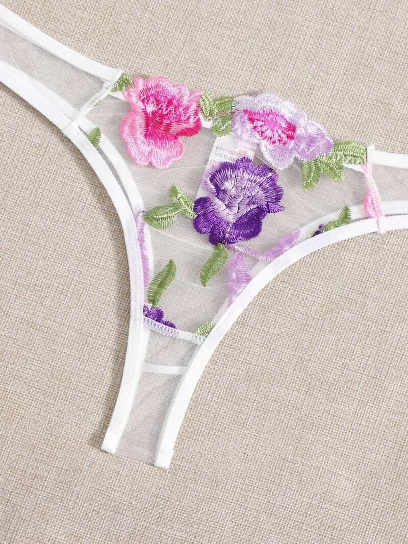 Lace Mesh Embroidered Bra Set - Play Bunny