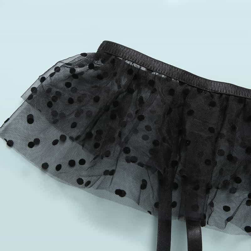 Mesh Polka Dot Ruffle Bustier Bra Set - Play Bunny