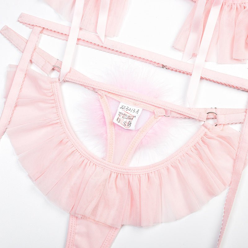 Sheer Bra Set with Pom - Poms Design - Play Bunny