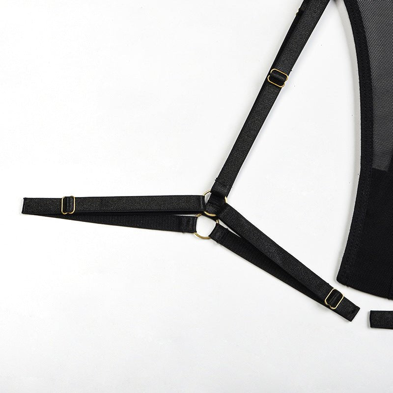 Sheer Mesh Leopard Print Sexy Bustier Set - Play Bunny